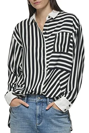 Karl Lagerfeld Damen Soft Long Sleeve Stripe Everyday Fashion Sport Blouse Bluse, , Klein