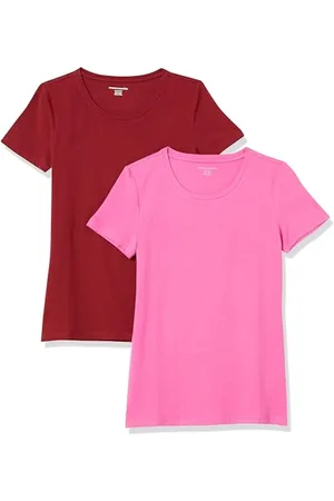 Amazon Damen Kurzärmeliges T-Shirt mit Rundhalsausschnitt, Klassischer Schnitt, 2er-Pack, , XXL