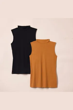 Amazon Damen Ärmelloses Rippstrick-Top mit Stehkragen und schmaler Passform, 2er-Pack, , XS