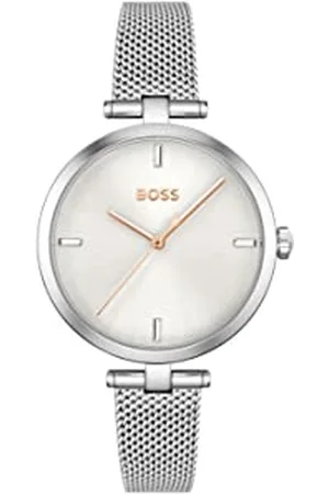 HUGO BOSS Analog Quarzuhr für Damen Kollektion Majesty mit Silbernes Edelstahl-Mesh-Gliederarmband - 1502653