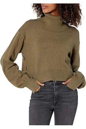 THE DROP Damen @lucyswhims Rollkragenpullover in kurzer Cropped-Länge mit seitlichen Knöpfen, , 3XL Große Größen