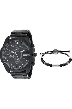 Diesel Herren Mega Chief Chronograph, 59mm Gehäusegröße, Edelstahluhr Herren Beads Halbedelsteinarmband mit Schiebeschließe
