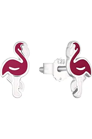 Amor Ohrstecker 925 Sterling Silber Mädchen Kinder Ohrschmuck, 1 cm, Silber, Flamingo, Kommt in Schmuck Geschenk Box, 2027915