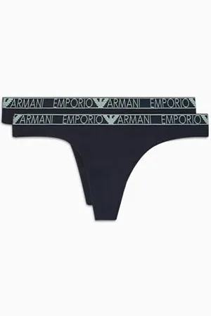 Emporio Armani Damen Stretch Cotton Studs Logoband 2er-Pack Tanga, , L