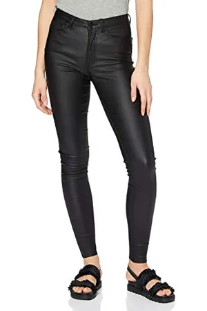 Object Damen Objbelle Mw Coated Pants Noos Hose, Black, S EU