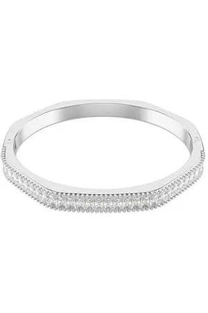 Swarovski Matrix Armreif, Baguette-Schliff, Achteckform, Weiß, Rhodiniert, S