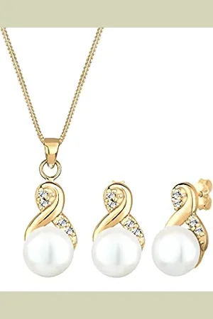 Elli Schmuckset Damen Infinity Symbol Elegant Set Ohrstecker mit Süßwasserzuchtperlen und Kristallen in 925 Sterling Silber