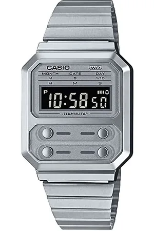 Casio Unisex Quartz Armbanduhr, 33.00mm GehäusegröÃŸe mit digital Zifferblatt und Metallarmband Armband A100WE-7BEF