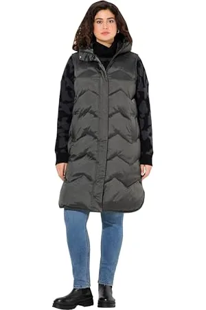 Ulla Popken Damen HYPRAR Funktions-Steppweste, Kapuze, Stehkragen, recycelt Weste, , 50-52