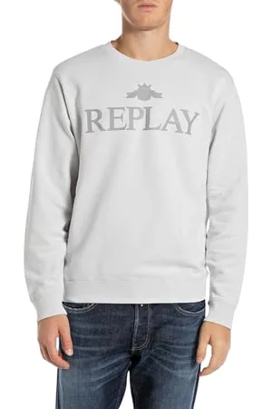 Replay Herren Sweatshirt mit Logo, Grau (Artic Grey 563), L