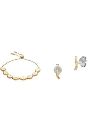 Skagen Damenarmband Kariana und Ohrringe Essential Waves, goldfarbener Edelstahl, Set
