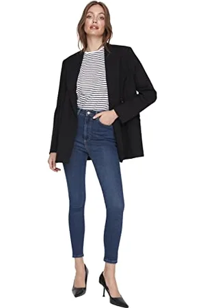Trendyol Damen Herren Mittlerer Bund Skinny Jeans, Dunkelblau, 42 EU