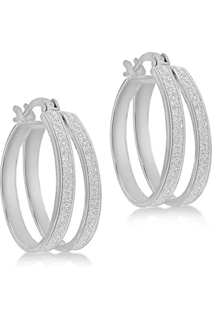 Amazon Creolen aus rhodiniertem Sterlingsilber, Sternenstaub-Doppelring-Design