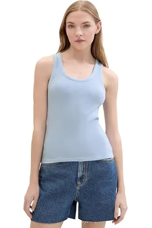 TOM TAILOR Damen Basic Tanktop mit Ripp, dusty cornflower, S
