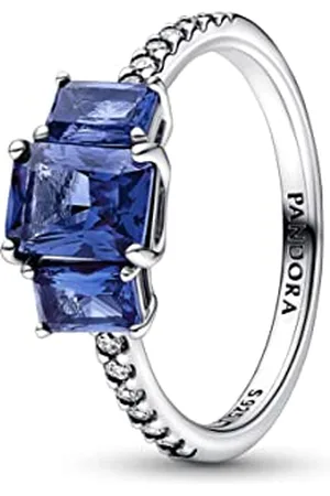 PANDORA Timeless Blauer Rechteckiger Funkelnder Drei-Stein-Ring in Sterling- mit Cubic Zirkonia Timeless Collection, Größe 52, 192389C01-52