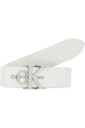Calvin Klein Damen Gürtel Monogram Hardware 3.0 cm Ledergürtel, Schwarz (Black), 75 cm, Beige (Icicle), 80 cm