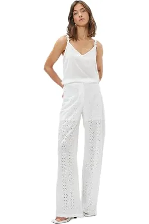 Koton Women Trousers Wide Leg Cut Work Detail Half Lined