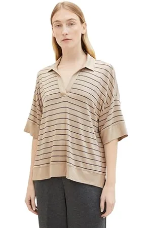 TOM TAILOR Damen Loose Fit Polo Shirt mit Streifen, , XS