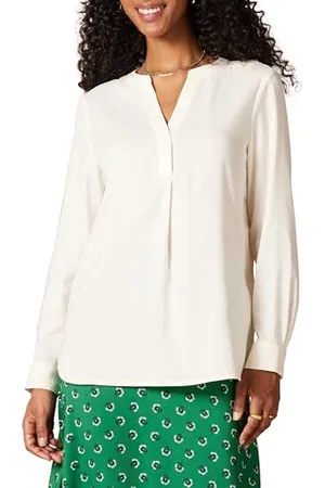 Amazon Damen Langärmlige Popover-Bluse aus Georgette mit lockerer Passform, , L