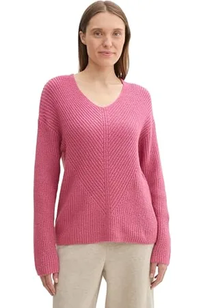 TOM TAILOR Damen RIPP Strickpullover mit V-Ausschnitt, , XL