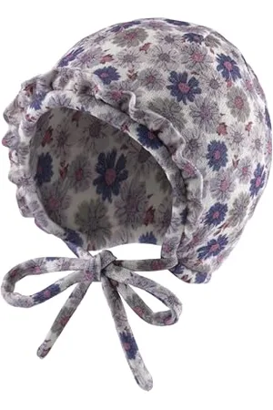 Sterntaler Inka Mütze mit Blumen Druck und Kleiner Rüsche - Mädchen Babymütze aus Mischgewebe mit angeschnittenen Ohrenklappen und Bindeband - Häubchen, gefüttert mit Baumwollfleece - , 49