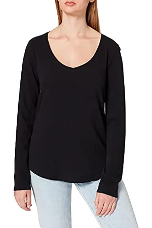 Marc O’ Polo Marc OߴPolo Denim Damen Langarmshirt aus Bio-Baumwolle mit V-Ausschnitt, (Black), S