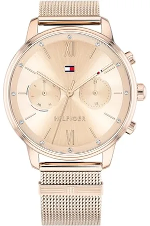 Tommy Hilfiger Multi Zifferblatt Quarz Uhr für Damen mit Rotgoldfarbenes Edelstahl-Mesh-Gliederarmband - 1782303