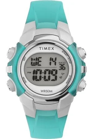Timex Sport Unisex-Armbanduhr, 33 mm, blaues Kunstharzarmband, digitales Zifferblatt, silberfarbenes Gehäuse TW5M61400