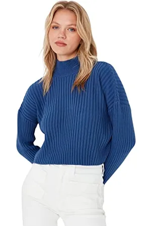 Trendyol Damen Rollkragenpullover, Einfarbig, Oversize Sweatshirt, , L