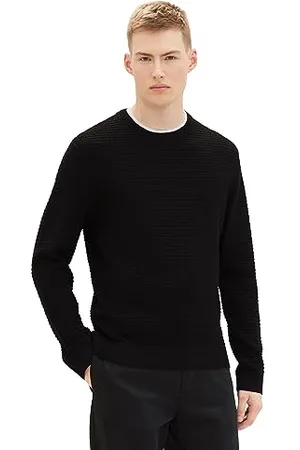 TOM TAILOR Herren 2-in-1 Pullover aus Baumwolle mit unterlegtem Kragen, Black, XS