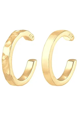 Elli Earcuff Set Silber 925 Vergoldet 24K Ohrmanschette Damen Ohrringe für Frauen Ohrklemme Gehämmert Durchmesser 13mm Helix 0304210119
