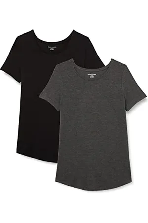 Amazon Damen Tunika mit U-Ausschnitt und Kurzen Ärmeln, 2er-Pack, , S