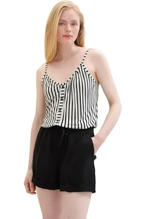 TOM TAILOR Damen Basic Loose Fit Tanktop, vertical white black stripe, XL