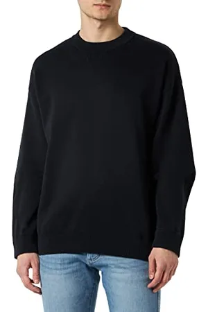 HUGO BOSS Herren Swart Pullover aus Bio-Baumwolle mit Logo-Stickerei Schwarz001 XL