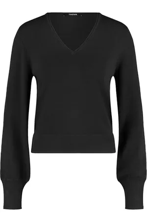 Taifun Damen Basic Pullover mit V-Ausschnitt Langarm, Ärmelbündchen unifarben 44