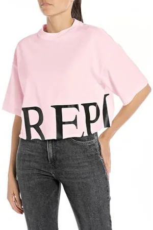 Replay Damen T-Shirt Kurzarm aus Baumwolle, (Rosa), S