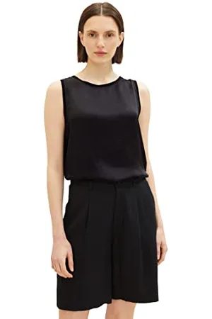 TOM TAILOR Damen 1036797 Basic Top im Material-Mix, 14482-Deep Black, M