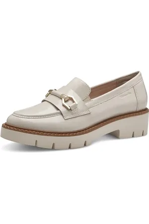 Tamaris COMFORT Damen Loafer mit Absatz aus Leder Elegant, Beige (Creme Patent), 39 EU
