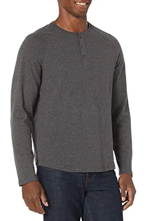 Amazon Herren Henley-Shirt mit langen Ärmeln und normaler Passform (erhältlich in Übergrößen), , S