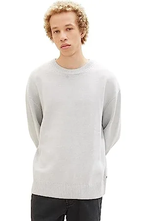 TOM TAILOR Herren 1038266 Loose Fit Crew-Neck Strick-Pullover, 15398-Light Stone Grey Melange, L