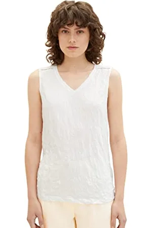 TOM TAILOR Damen 1037429 Top mit Crinkle-Struktur, 10315-Whisper White, XL