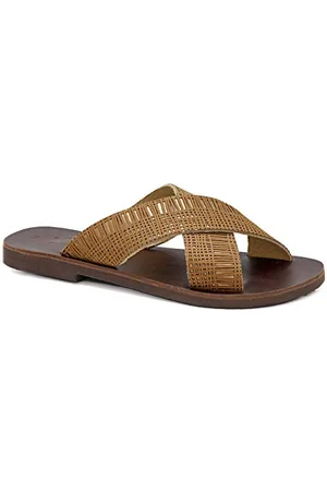 Emmanuela Handcrafted For You 36 Emmanuela Antike griechische flache Sandalen aus Leder, hochwertige handgefertigte Slide on X Strap Sommerschuhe für Damen, Slide Sandalen mit offenen Zehen