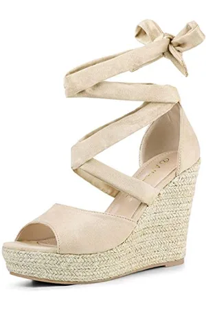 Allegra K Damen Schnürsandalen mit Espadrilles und Keilabsatz 37
