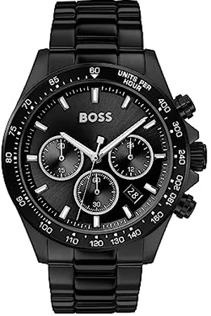 HUGO BOSS Chronograph Quarz Uhr für Herren mit Schwarzes Edelstahlarmband, , One Size