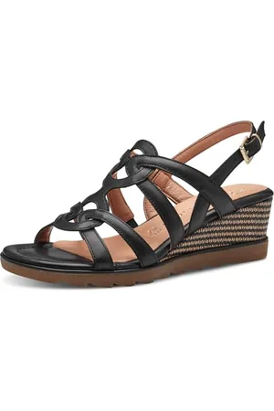 Marco Tozzi Damen Sandalen mit Keilabsatz mit Verstellbarem Riemen aus Leder, , 40 EU