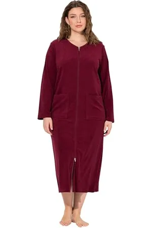 Ulla Popken Damen große Größen Übergrößen Plus Size Bademantel, 2-Wege-Zipper, Frottee, kuschelweich