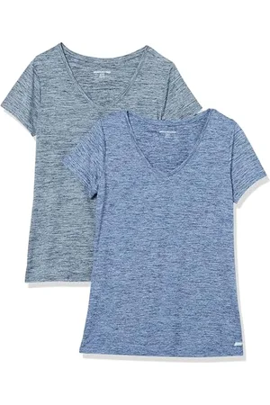 Amazon Damen Active Quick Dry Tech Stretch Kurzarm-T-Shirt mit V-Ausschnitt (in Übergröße erhältlich), 2er-Pack, , L