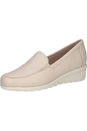 Caprice Damen Slipper aus Leder mit Keilabsatz, Beige , 41 EU