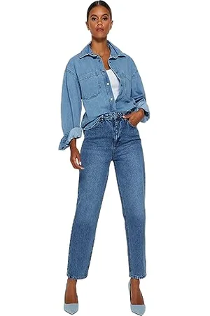 Trendyol Damen Gerade Mama Hohe Taille Jeans, , 42