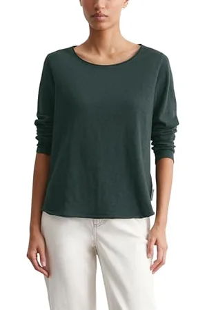 Marc O’ Polo Marc OߴPolo Denim Damen Langarmshirt aus Bio-Baumwolle mit Rundhalsausschnitt, Grün , XXS